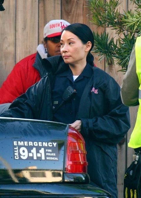 BTS — Lucy Liu on the Set of Southland (2012)